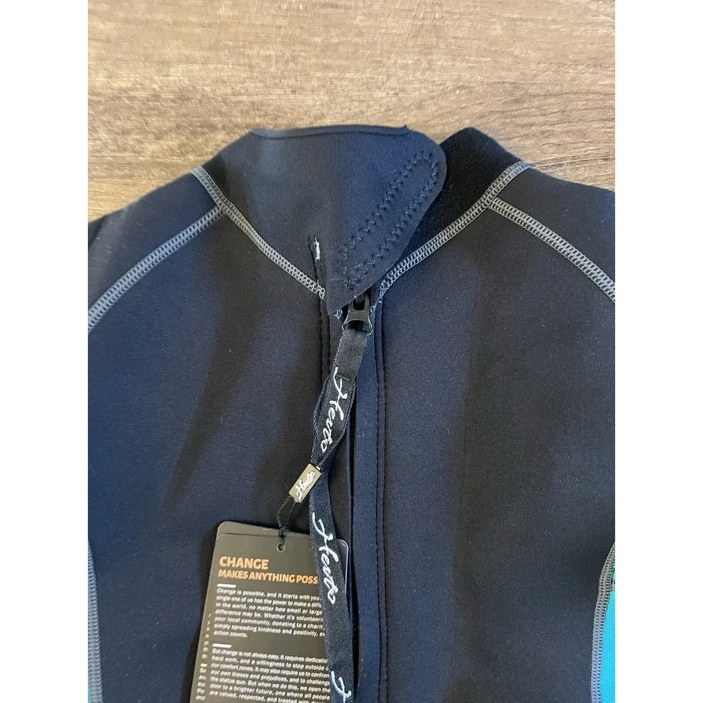 Hevto Neoprene Wetsuit Black Teal Long Sleeve Full Suit Back Zip Youth‎ Size 13